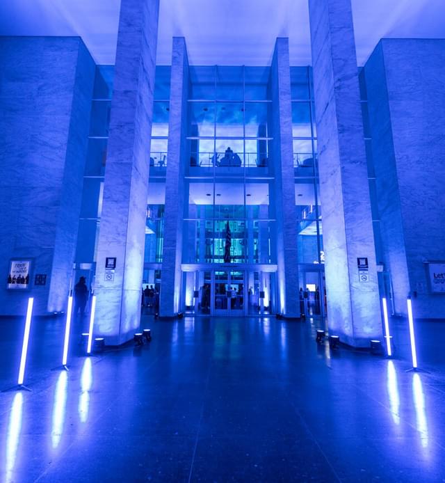 Evening view of the interior lobby at the SF Masonic Auditorium in San Francisco, CA.