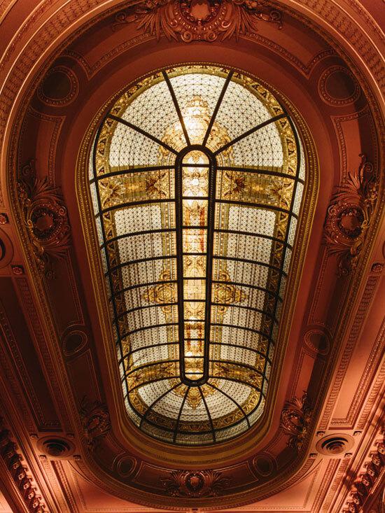 Stained glass ceiling at The Hibernia in San Francisco, CA.